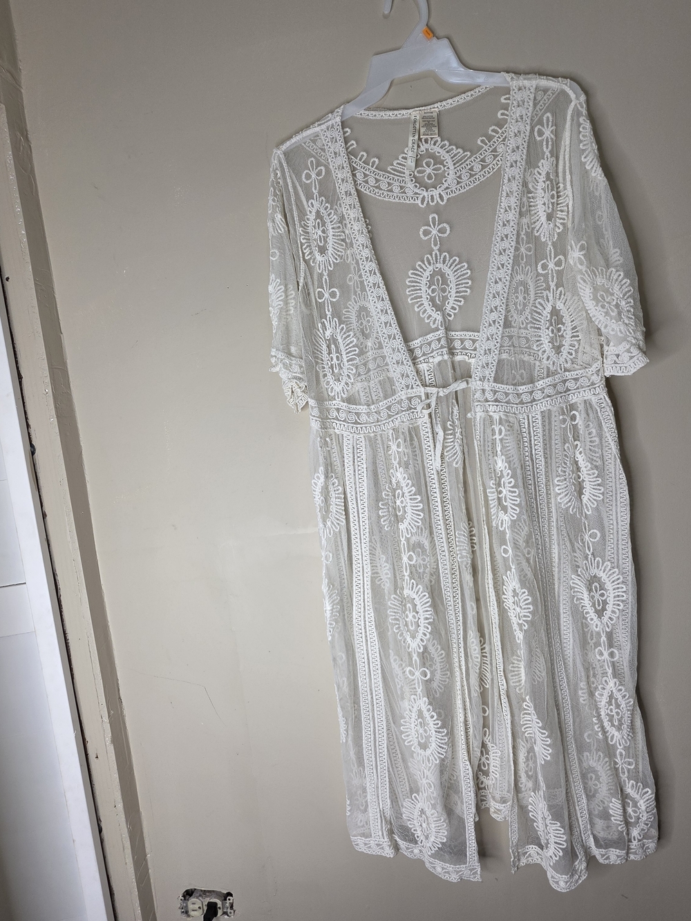Forgotten Grace Lace Kimono White Sheer Boho Duster Cardigan L